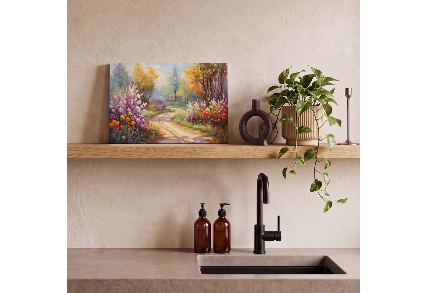 OneMillionCanvasses® Leinwandbild Blumen - Bäume - Kunst - Aquarell, Fotodruck (1 St), Leinwand Bilder Klein, Wand Dekoration Aesthetic 30x20 cm – Bild 5 von 5