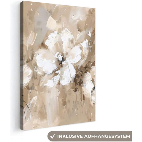 OneMillionCanvasses® Leinwandbild Blumen - Beige - Abstrakt - Modern, Fotodruck (1 St), Vintage Deko Bilder Wohnzimmer, Wanddeko Retro, 20x30 cm