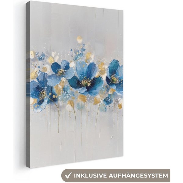 OneMillionCanvasses® Leinwandbild Blumen - Blau - Abstrakt, Fotodruck (1 St), Leinwand Bilder Klein, Wand Dekoration Aesthetic 30x20 cm