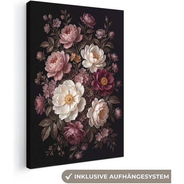 OneMillionCanvasses® Leinwandbild Blumen – Blumenstrauß – Klassisch – Dunkel – Rot, Fotodruck (1 St), Leinwand Bilder Klein, Wand Dekoration Aesthetic 30x20 cm