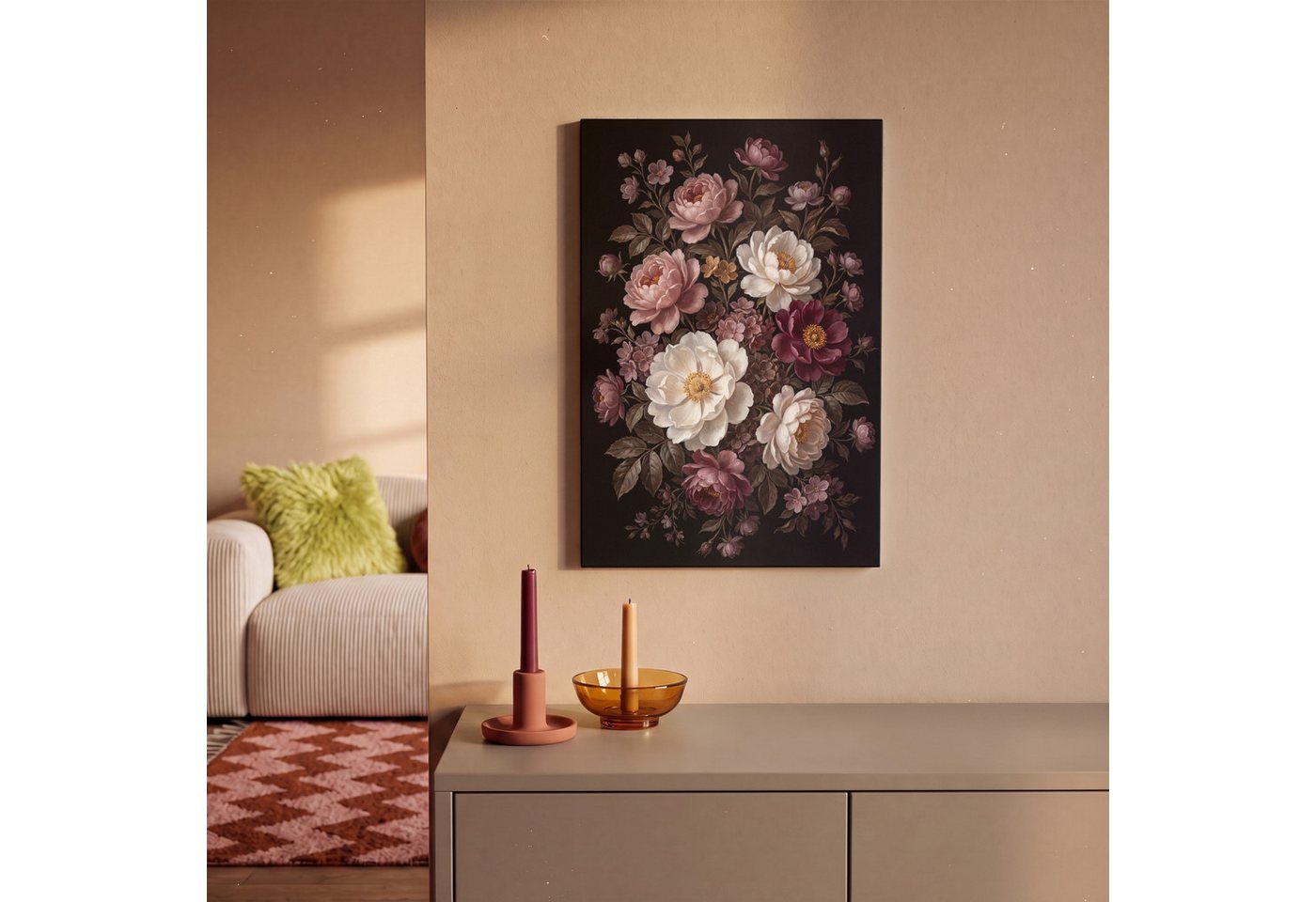 OneMillionCanvasses® Leinwandbild Blumen – Blumenstrauß – Klassisch – Dunkel – Rot, Fotodruck (1 St), Leinwand Bilder Klein, Wand Dekoration Aesthetic 30x20 cm – Bild 2 von 5