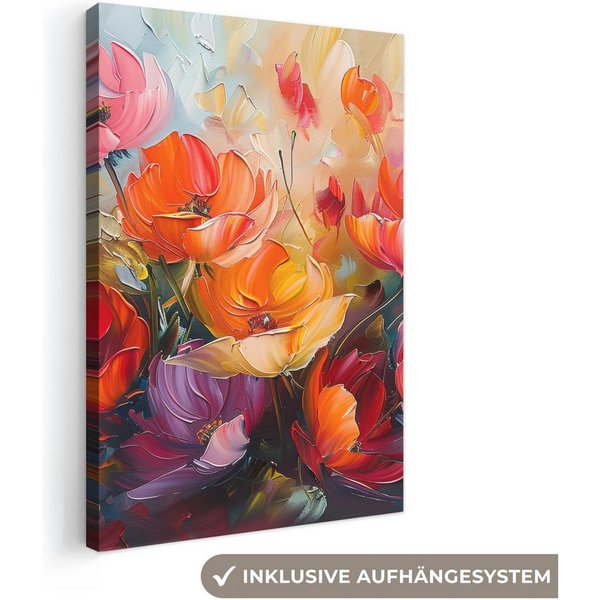 OneMillionCanvasses® Leinwandbild Blumen - Bunt - Malerei - Abstrakt - Kunst, Fotodruck (1 St), Leinwand Canvas Wandbild, Wanddekoration 20x30 cm