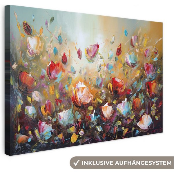 OneMillionCanvasses® Leinwandbild Blumen - Kunst - Natur - Ölfarbenoptik, Fotodruck (1 St), Leinwand Bilder Klein, Wand Dekoration Aesthetic 30x20 cm