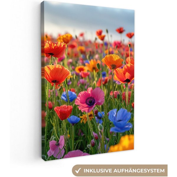 OneMillionCanvasses® Leinwandbild Blumen - Mohnblumen - Farbenfroh - Natur, Fotodruck (1 St), Leinwand Canvas Wandbild, Wanddekoration 20x30 cm