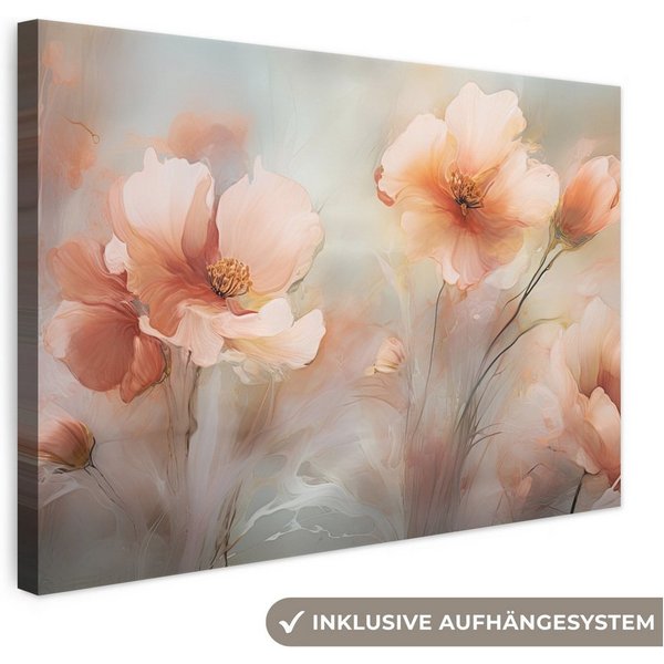 OneMillionCanvasses® Leinwandbild Blumen - Pastell - Kunst - Mohnblumen - Aquarell, Fotodruck (1 St), Leinwand Bilder Klein, Wand Dekoration Aesthetic 30x20 cm