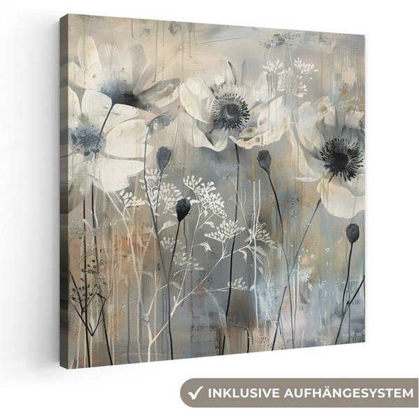 OneMillionCanvasses® Leinwandbild Blumen - Pflanzen - Grau - Abstrakt, Fotodruck (1 St), Wandbild, Deko Schlafzimmer Wohnzimmer Flur 20x20 cm