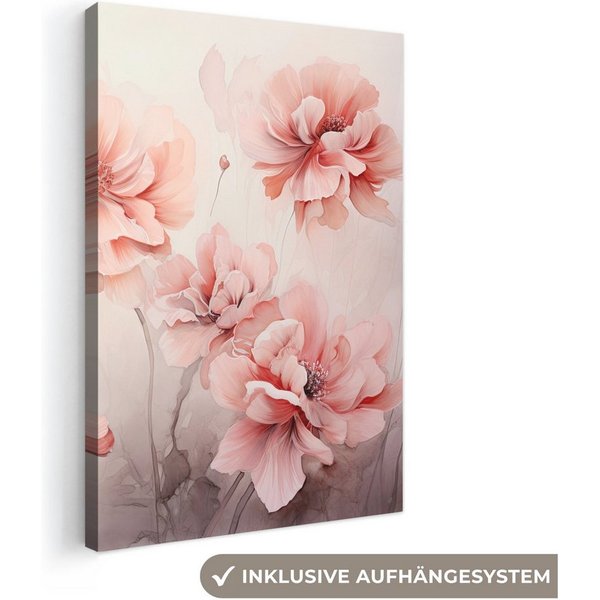 OneMillionCanvasses® Leinwandbild Blumen - Rosa - Kunst - Abstrakt - Aquarell, Fotodruck (1 St), Leinwand Canvas Wandbild, Wanddekoration 20x30 cm