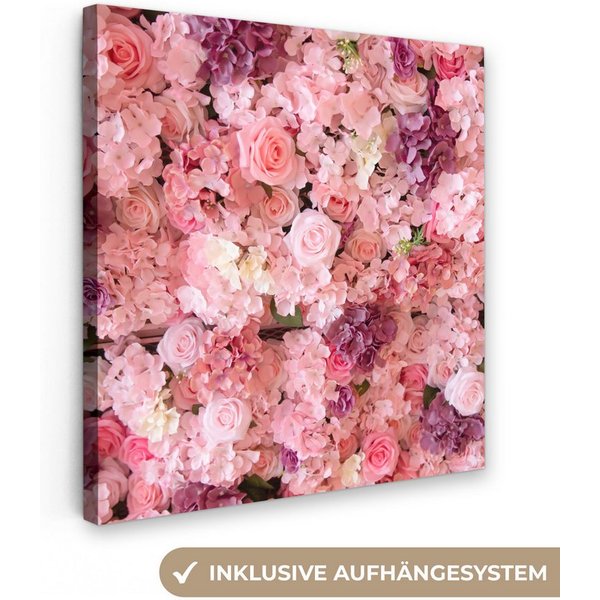 OneMillionCanvasses® Leinwandbild Blumen - Rosa - Rosen, Fotodruck (1 St), Wandbild, Deko Schlafzimmer Wohnzimmer Flur 20x20 cm