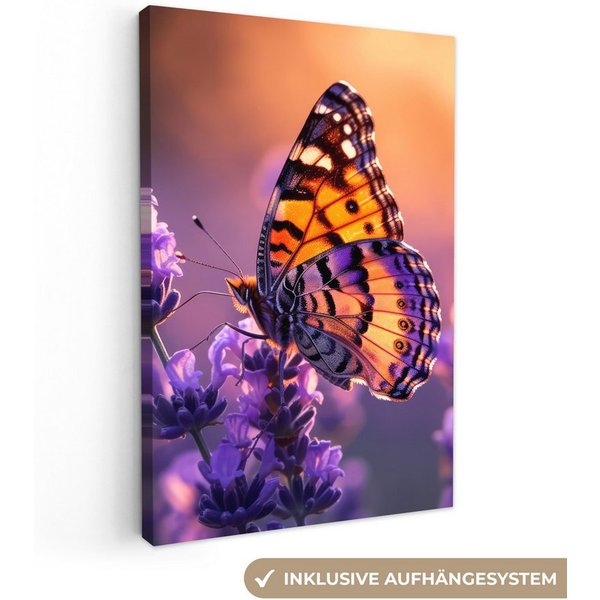 OneMillionCanvasses® Leinwandbild Blumen - Schmetterling - Lavendel - Blume - Natur, Fotodruck (1 St), Leinwand Canvas Wandbild, Wanddekoration 20x30 cm
