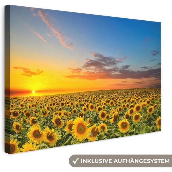 OneMillionCanvasses® Leinwandbild Blumen – Sonnenblume – Sonnenuntergang – Nacht – Orange, Fotodruck (1 St), Leinwand Bilder Klein, Wand Dekoration Aesthetic 30
