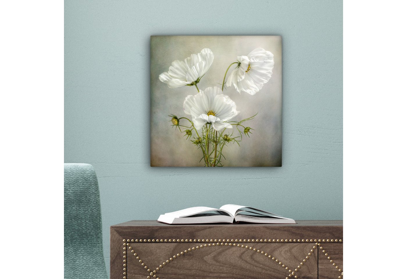 OneMillionCanvasses® Leinwandbild Blumen - Stillleben - Mohn - Weiß - Botanisch, Fotodruck (1 St), Wandbild, Deko Schlafzimmer Wohnzimmer Flur 20x20 cm – Bild 3 von 5