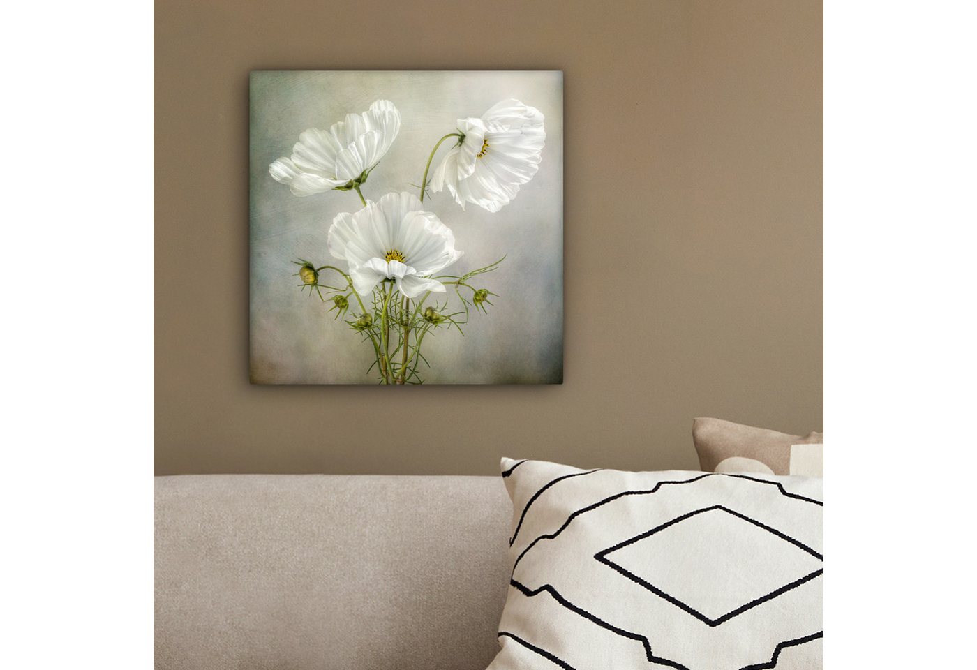 OneMillionCanvasses® Leinwandbild Blumen - Stillleben - Mohn - Weiß - Botanisch, Fotodruck (1 St), Wandbild, Deko Schlafzimmer Wohnzimmer Flur 20x20 cm – Bild 4 von 5
