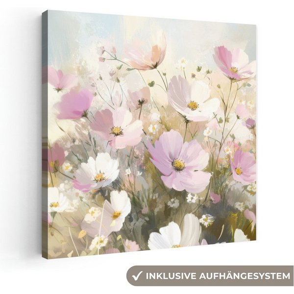 OneMillionCanvasses® Leinwandbild Blumenfeld - Helle Farbtöne - Gemalt, Fotodruck (1 St), Wandbild, Deko Schlafzimmer Wohnzimmer Flur 20x20 cm