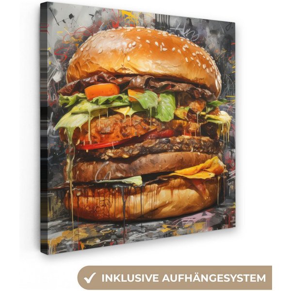 OneMillionCanvasses® Leinwandbild Burger - Essen - Kunst - Grau - Graffiti, Fotodruck (1 St), Wandbild, Deko Schlafzimmer Wohnzimmer Flur 20x20 cm
