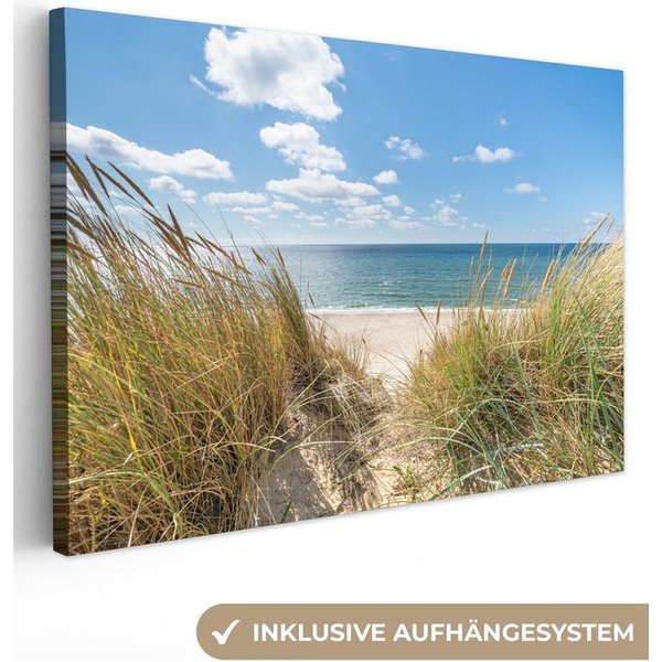 OneMillionCanvasses® Leinwandbild Düne - Gras - Meer - Strand, Fotodruck (1 St), Leinwand Bilder Klein, Wand Dekoration Aesthetic 30x20 cm