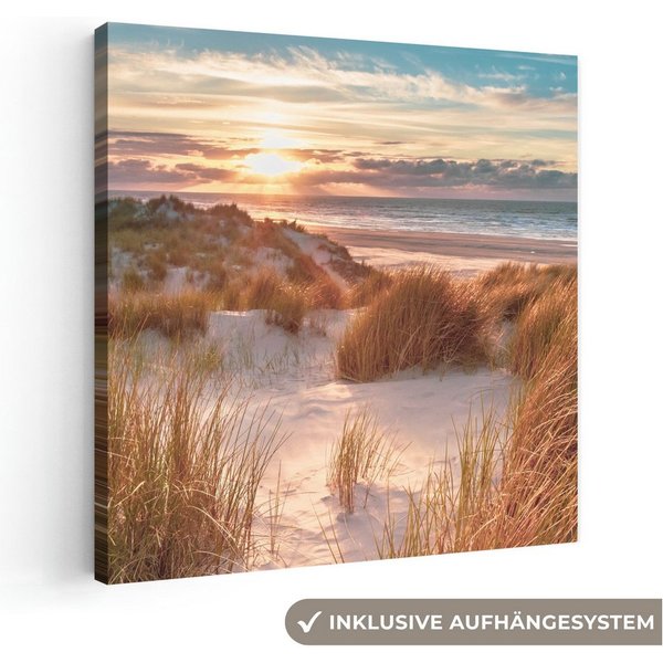 OneMillionCanvasses® Leinwandbild Düne - Pflanzen - Sonnenuntergang - Strand - Meer, Fotodruck (1 St), Leinwand Bilder Klein, Wand Dekoration Aesthetic 30x20 cm