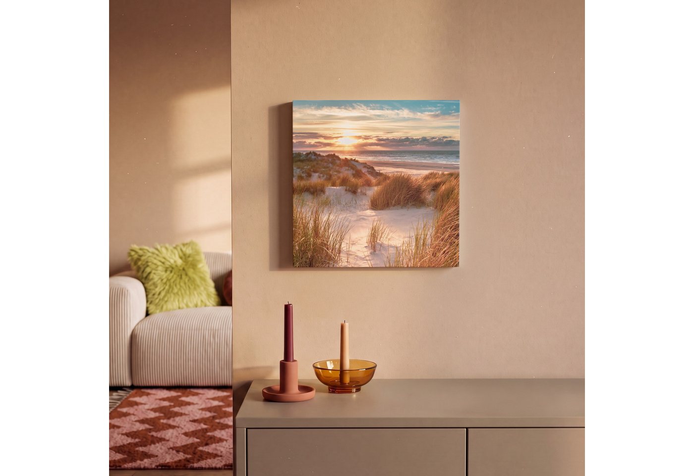 OneMillionCanvasses® Leinwandbild Düne - Pflanzen - Sonnenuntergang - Strand - Meer, Fotodruck (1 St), Leinwand Bilder Klein, Wand Dekoration Aesthetic 30x20 cm – Bild 2 von 5