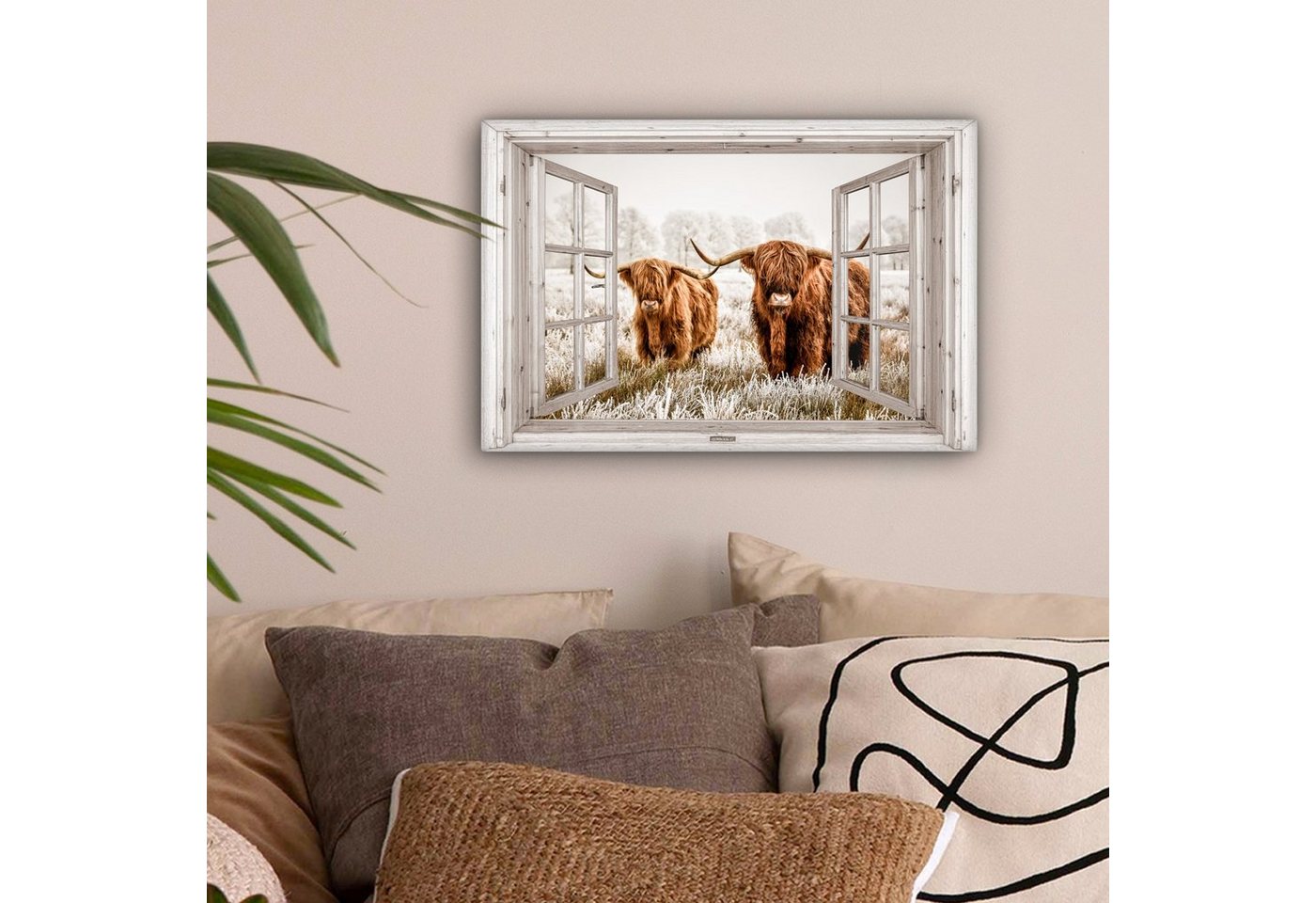 OneMillionCanvasses® Leinwandbild Durchblick - Schottische Highlander - Tiere, Fotodruck (1 St), Leinwand Bilder Klein, Wand Dekoration Aesthetic 30x20 cm – Bild 2 von 5