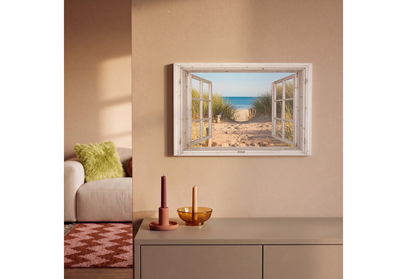OneMillionCanvasses® Leinwandbild Durchblick - Strand - Meer - Dünen - Sand - Wasser - Hochgras, Fotodruck (1 St), Leinwand Bilder Klein, Wand Dekoration Aesthe – Bild 2 von 5