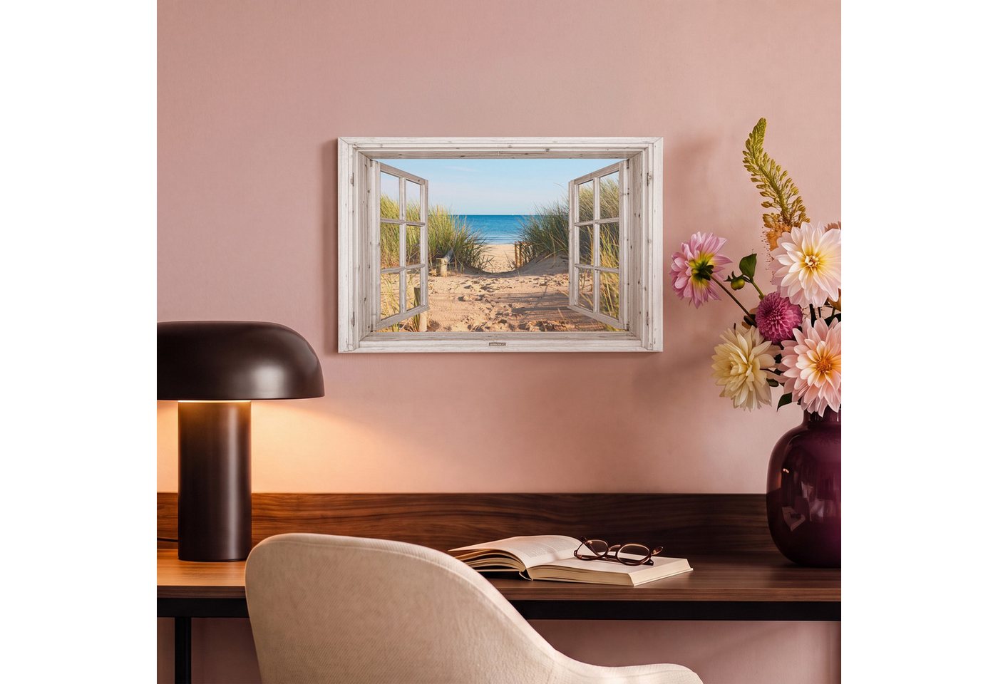 OneMillionCanvasses® Leinwandbild Durchblick - Strand - Meer - Dünen - Sand - Wasser - Hochgras, Fotodruck (1 St), Leinwand Bilder Klein, Wand Dekoration Aesthe – Bild 4 von 5