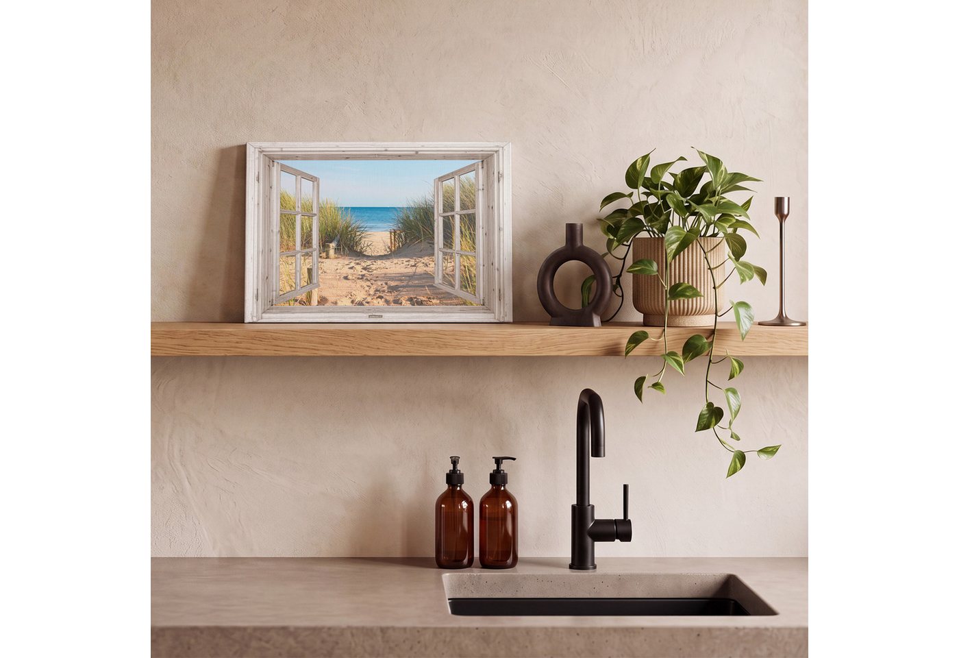 OneMillionCanvasses® Leinwandbild Durchblick - Strand - Meer - Dünen - Sand - Wasser - Hochgras, Fotodruck (1 St), Leinwand Bilder Klein, Wand Dekoration Aesthe – Bild 5 von 5