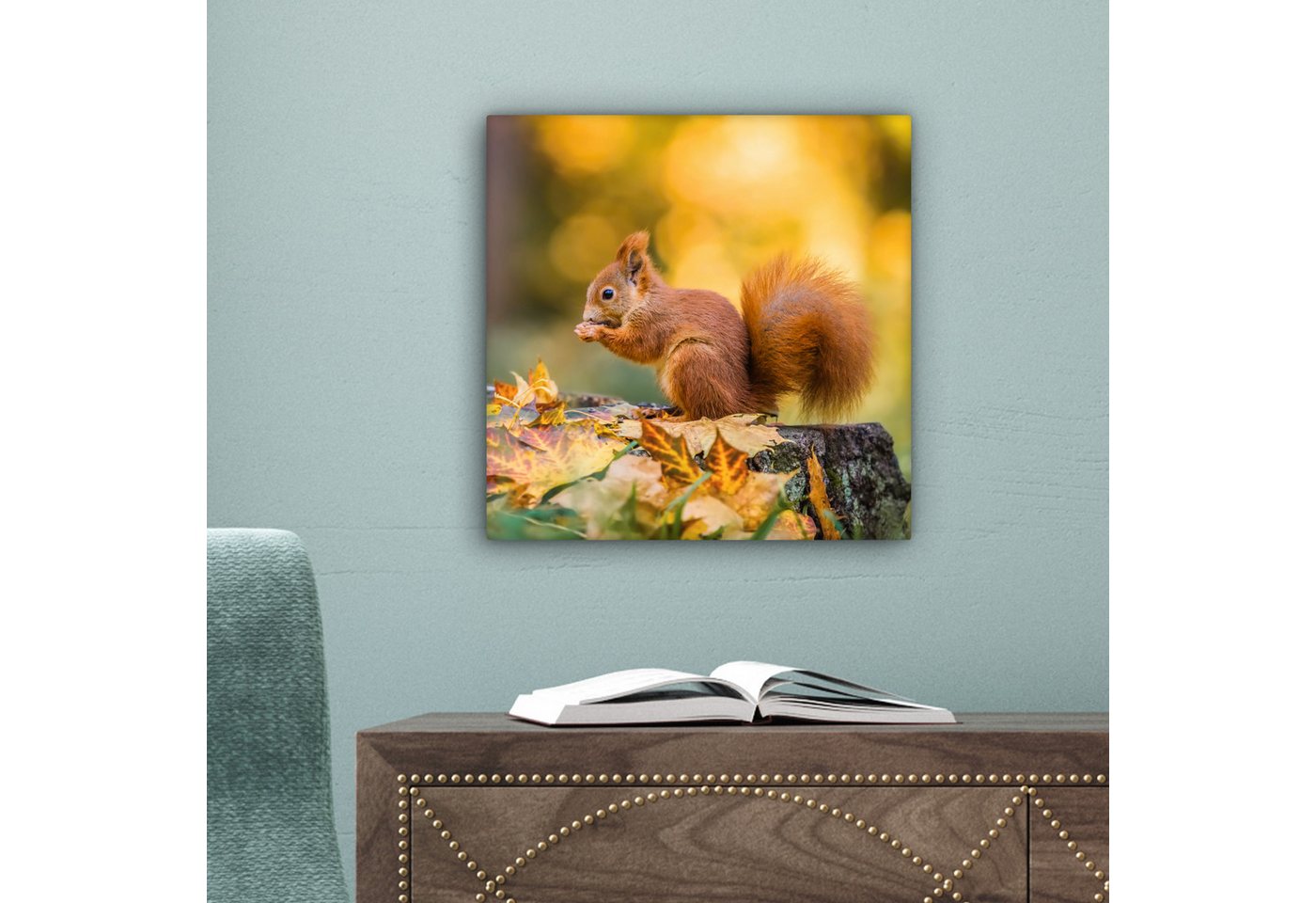 OneMillionCanvasses® Leinwandbild Eichhörnchen - Herbst - Tiere - Herbstliche Blätter - Wald, Fotodruck (1 St), Leinwand Bilder Klein, Wand Dekoration Aesthetic – Bild 3 von 5