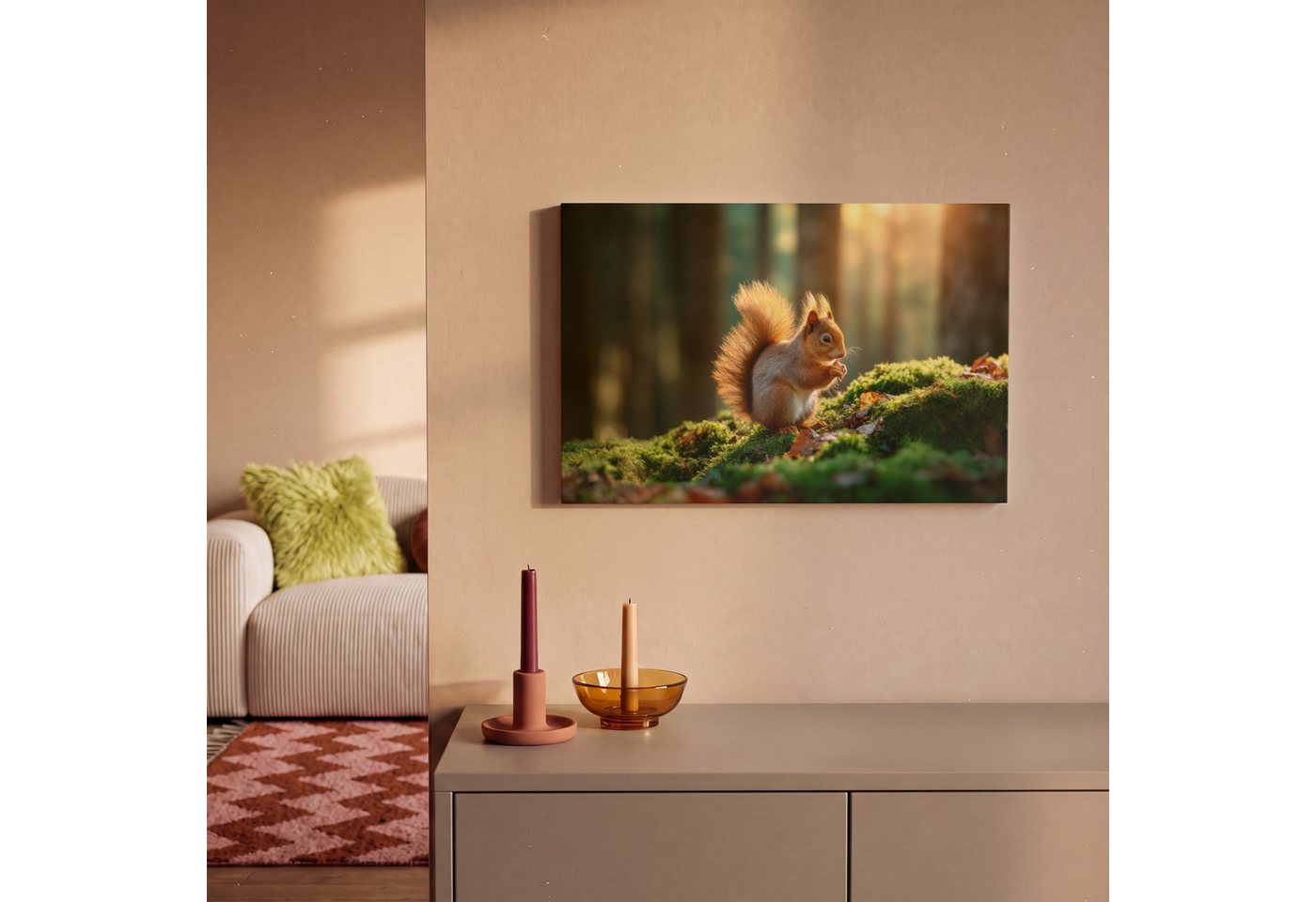 OneMillionCanvasses® Leinwandbild Eichhörnchen - Nuss - Gras, Fotodruck (1 St), Leinwand Canvas Wandbild, Wanddekoration 20x30 cm – Bild 2 von 5