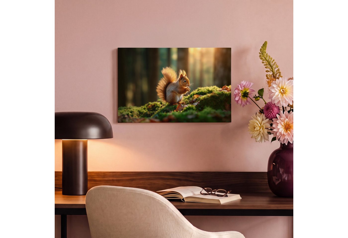 OneMillionCanvasses® Leinwandbild Eichhörnchen - Nuss - Gras, Fotodruck (1 St), Leinwand Canvas Wandbild, Wanddekoration 20x30 cm – Bild 4 von 5