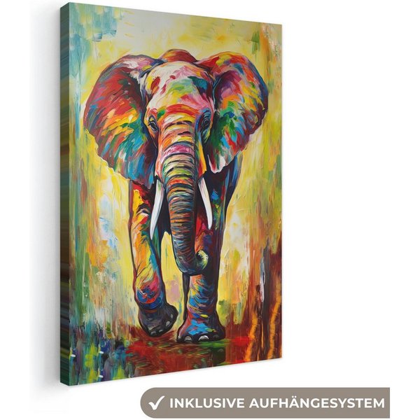 OneMillionCanvasses® Leinwandbild Elefant - Kunst - Malerei - Tiere - Regenbogen, Fotodruck (1 St), Leinwand Bilder Klein, Wand Dekoration Aesthetic 30x20 cm