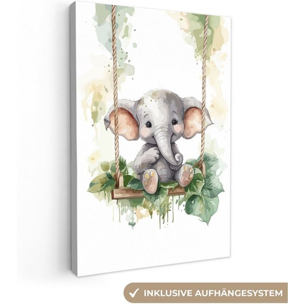 OneMillionCanvasses® Leinwandbild Elefant - Tier - Kinder - Dschungel, Fotodruck (1 St), Leinwand Canvas Wandbild, Wanddekoration 20x30 cm