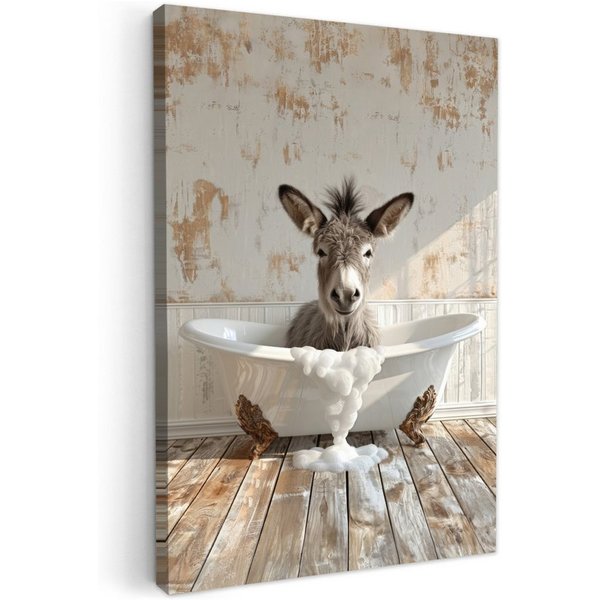 OneMillionCanvasses® Leinwandbild Esel - Tiere - Badewanne - Schaumstoff, Fotodruck (1 St), Badezimmer Deko, Bilder WC, Toilette Wanddeko 20x30 cm