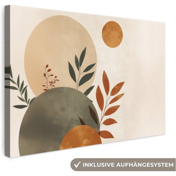 OneMillionCanvasses® Leinwandbild Formen - Rund - Blätter - Beige, Fotodruck (1 St), Leinwand Bilder Klein, Wand Dekoration Aesthetic 30x20 cm