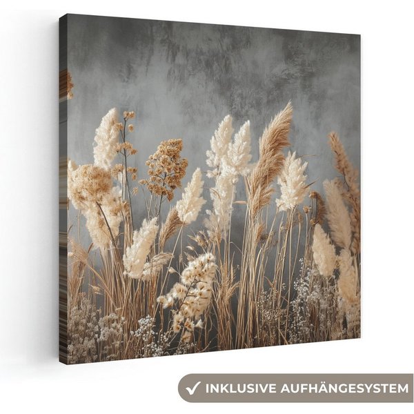 OneMillionCanvasses® Leinwandbild Getrocknete Feldblumen - Grau - Beton, Fotodruck (1 St), Leinwand Bilder Klein, Wand Dekoration Aesthetic 30x20 cm