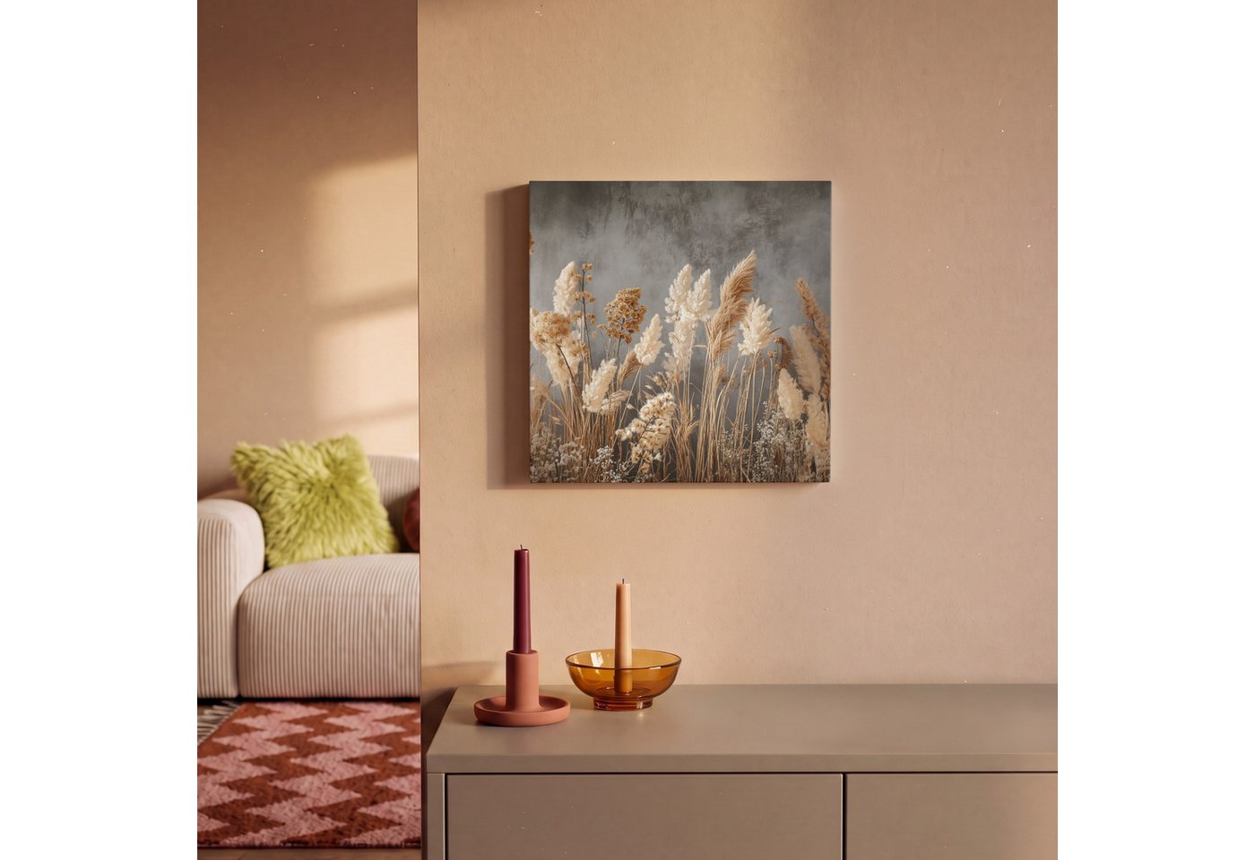 OneMillionCanvasses® Leinwandbild Getrocknete Feldblumen - Grau - Beton, Fotodruck (1 St), Leinwand Bilder Klein, Wand Dekoration Aesthetic 30x20 cm – Bild 2 von 5