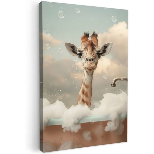 OneMillionCanvasses® Leinwandbild Giraffe - Tiere - Bad - Schaumstoff, Fotodruck (1 St), Badezimmer Deko, Bilder WC, Toilette Wanddeko 20x30 cm