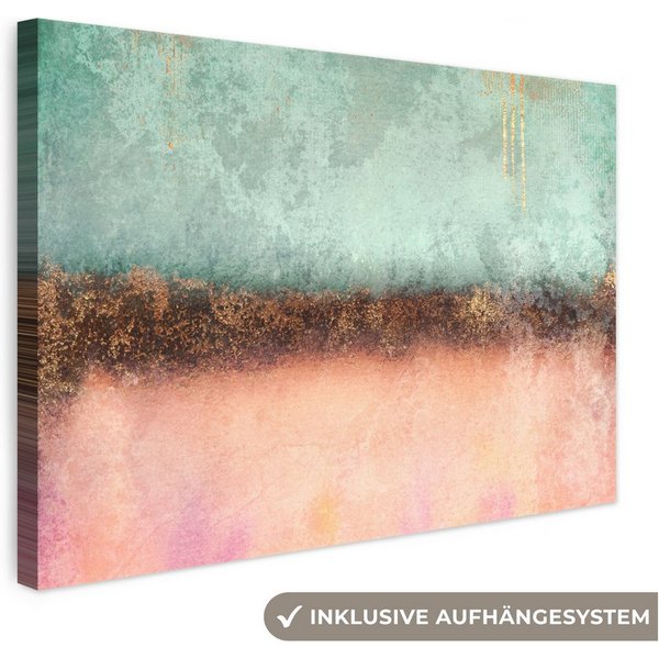 OneMillionCanvasses® Leinwandbild Gold - Farbe - Abstrakt - Grün - Rosa, Fotodruck (1 St), Leinwand Bilder Klein, Wand Dekoration Aesthetic 30x20 cm