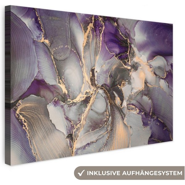 OneMillionCanvasses® Leinwandbild Gold - Lila - Marmor, Fotodruck (1 St), Leinwand Bilder Klein, Wand Dekoration Aesthetic 30x20 cm