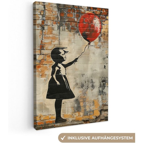 OneMillionCanvasses® Leinwandbild Graffiti - Banksy Style - Mädchen mit Luftballon, Fotodruck (1 St), Leinwand Bilder Klein, Wand Dekoration Aesthetic 30x20 cm
