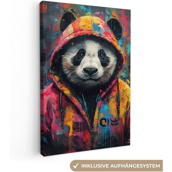 OneMillionCanvasses® Leinwandbild Graffiti - Panda - Mantel - Bunt - Straßenkunst, Fotodruck (1 St), Leinwand Canvas Wandbild, Wanddekoration 20x30 cm