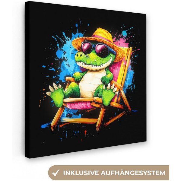 OneMillionCanvasses® Leinwandbild Graffiti - Sommer - Krokodil - Lustig, Fotodruck (1 St), Leinwand Canvas Wandbild, Wanddekoration 20x30 cm
