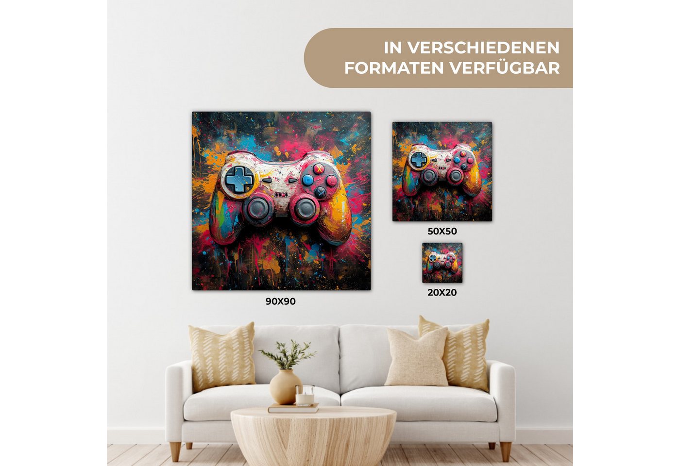 OneMillionCanvasses® Leinwandbild Graffiti - Spiele - Controller - Farbe, Fotodruck (1 St), Leinwand Canvas Wandbild, Wanddekoration 20x30 cm – Bild 5 von 5