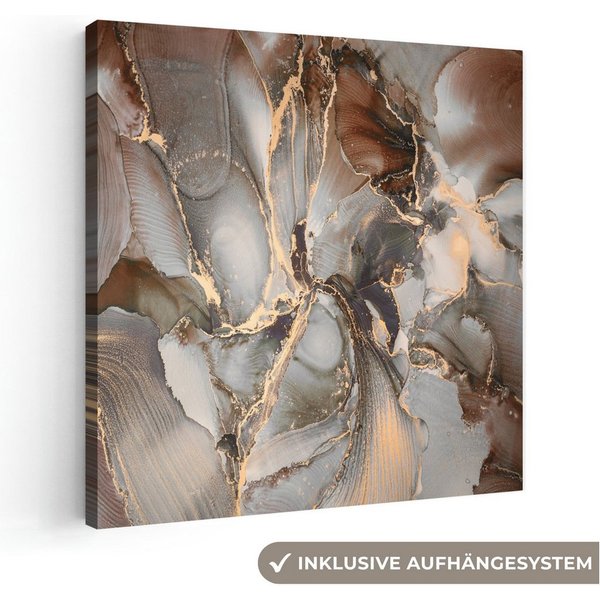 OneMillionCanvasses® Leinwandbild Grau - Gold - Marmor - Marmoroptik, Fotodruck (1 St), Leinwand Bilder Klein, Wand Dekoration Aesthetic 30x20 cm