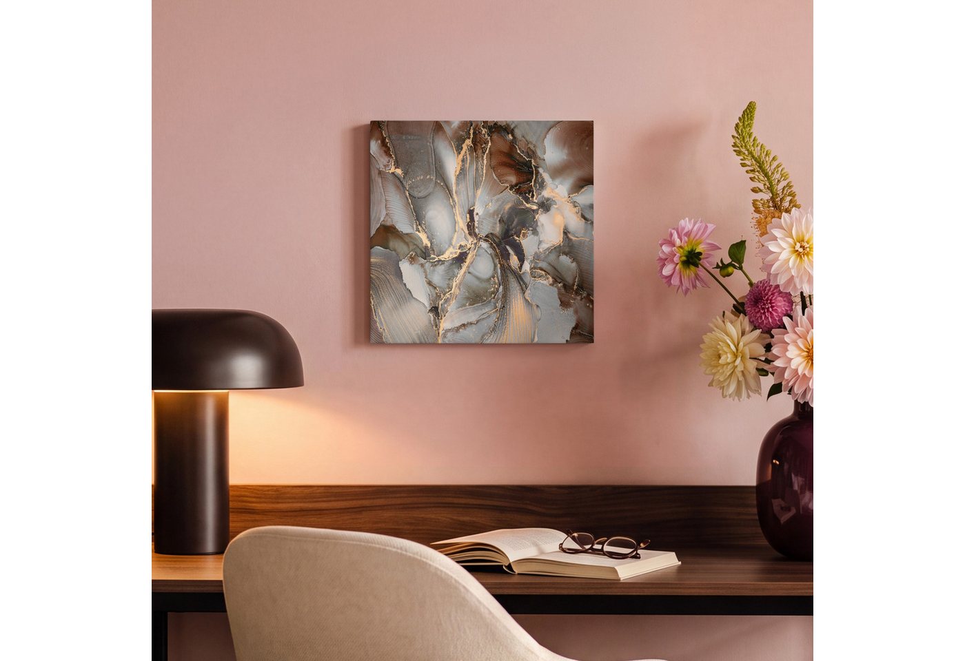 OneMillionCanvasses® Leinwandbild Grau - Gold - Marmor - Marmoroptik, Fotodruck (1 St), Leinwand Bilder Klein, Wand Dekoration Aesthetic 30x20 cm – Bild 4 von 5