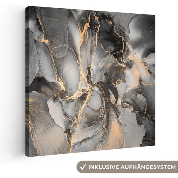OneMillionCanvasses® Leinwandbild Grau - Luxus - Gold - Marmor, Fotodruck (1 St), Wandbild, Deko Schlafzimmer Wohnzimmer Flur 20x20 cm