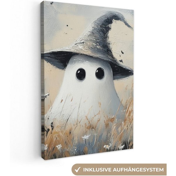 OneMillionCanvasses® Leinwandbild Halloween - Geist - Hexenhut - Abstrakt - Grau, Fotodruck (1 St), Wandbild, Deko Schlafzimmer Wohnzimmer Flur 20x20 cm
