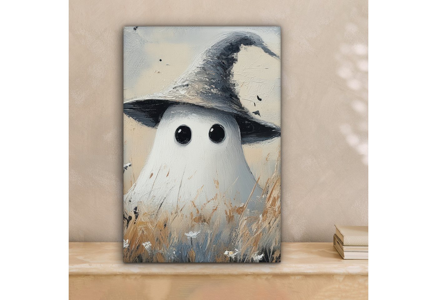 OneMillionCanvasses® Leinwandbild Halloween - Geist - Hexenhut - Abstrakt - Grau, Fotodruck (1 St), Wandbild, Deko Schlafzimmer Wohnzimmer Flur 20x20 cm – Bild 2 von 5