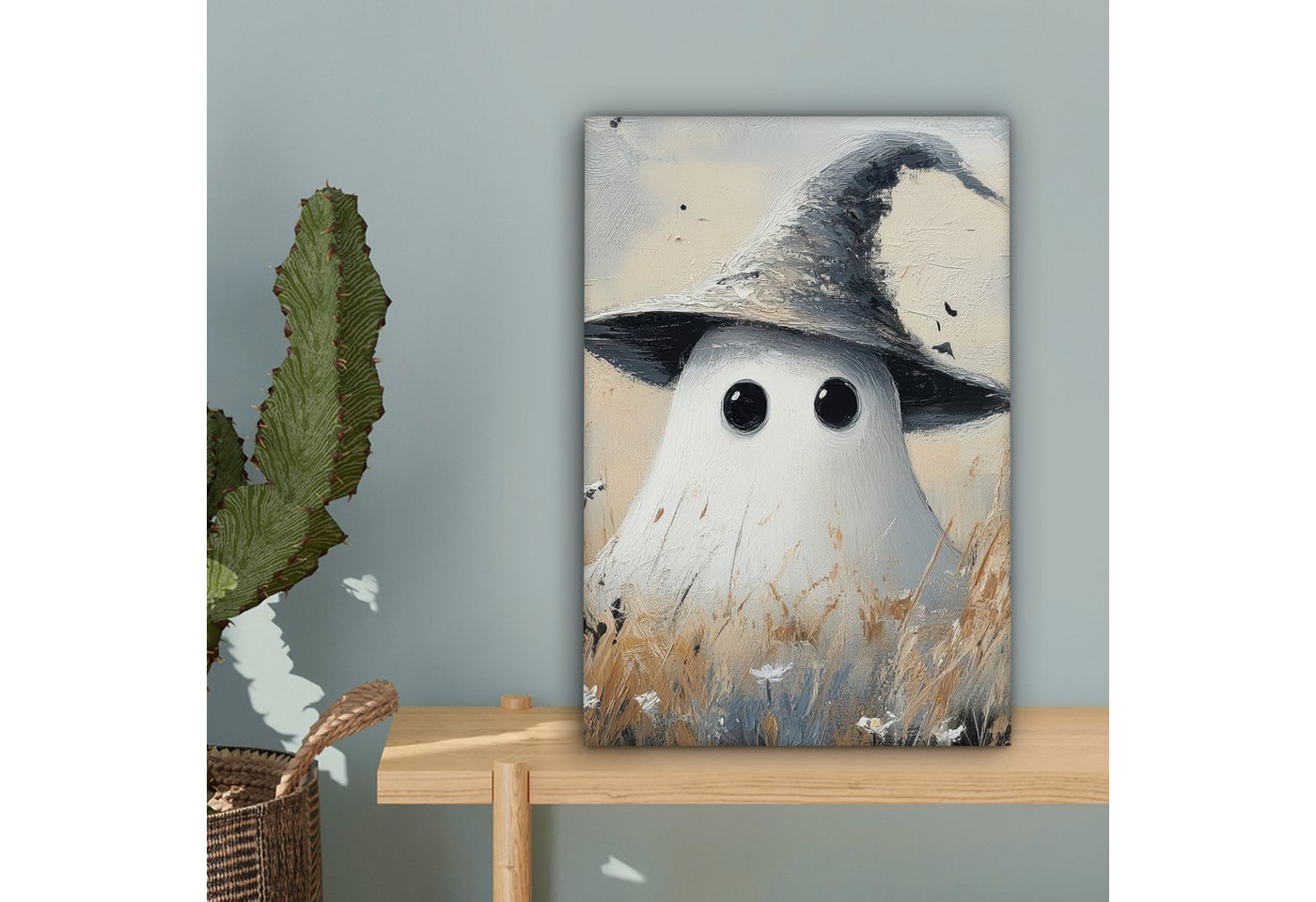 OneMillionCanvasses® Leinwandbild Halloween - Geist - Hexenhut - Abstrakt - Grau, Fotodruck (1 St), Wandbild, Deko Schlafzimmer Wohnzimmer Flur 20x20 cm – Bild 3 von 5