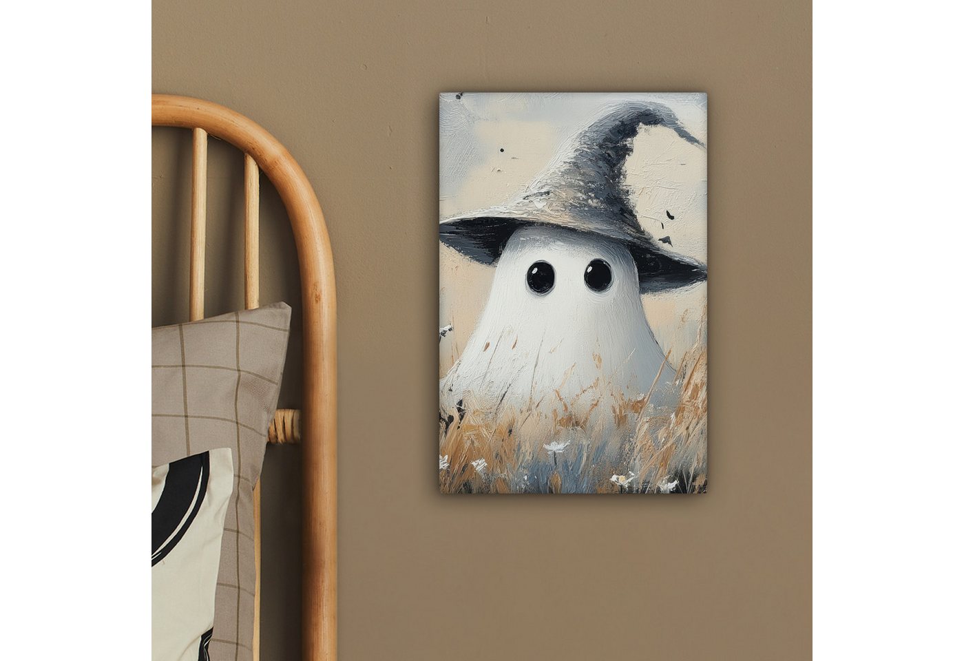 OneMillionCanvasses® Leinwandbild Halloween - Geist - Hexenhut - Abstrakt - Grau, Fotodruck (1 St), Wandbild, Deko Schlafzimmer Wohnzimmer Flur 20x20 cm – Bild 4 von 5