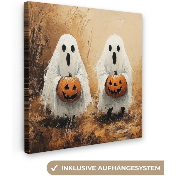 OneMillionCanvasses® Leinwandbild Halloween - Kürbis - Geist - Herbst, Fotodruck (1 St), Leinwand Canvas Wandbild, Wanddekoration 20x30 cm