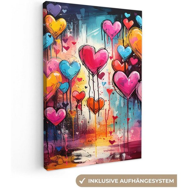 OneMillionCanvasses® Leinwandbild Herzen - Farben - Kunst - Liebe, Fotodruck (1 St), Wandbild, Deko Schlafzimmer Wohnzimmer Flur 20x20 cm
